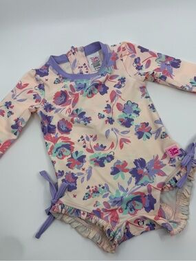 RuffleButts Floral Rash Guard Swimsuit 6-12M Long Sleeve